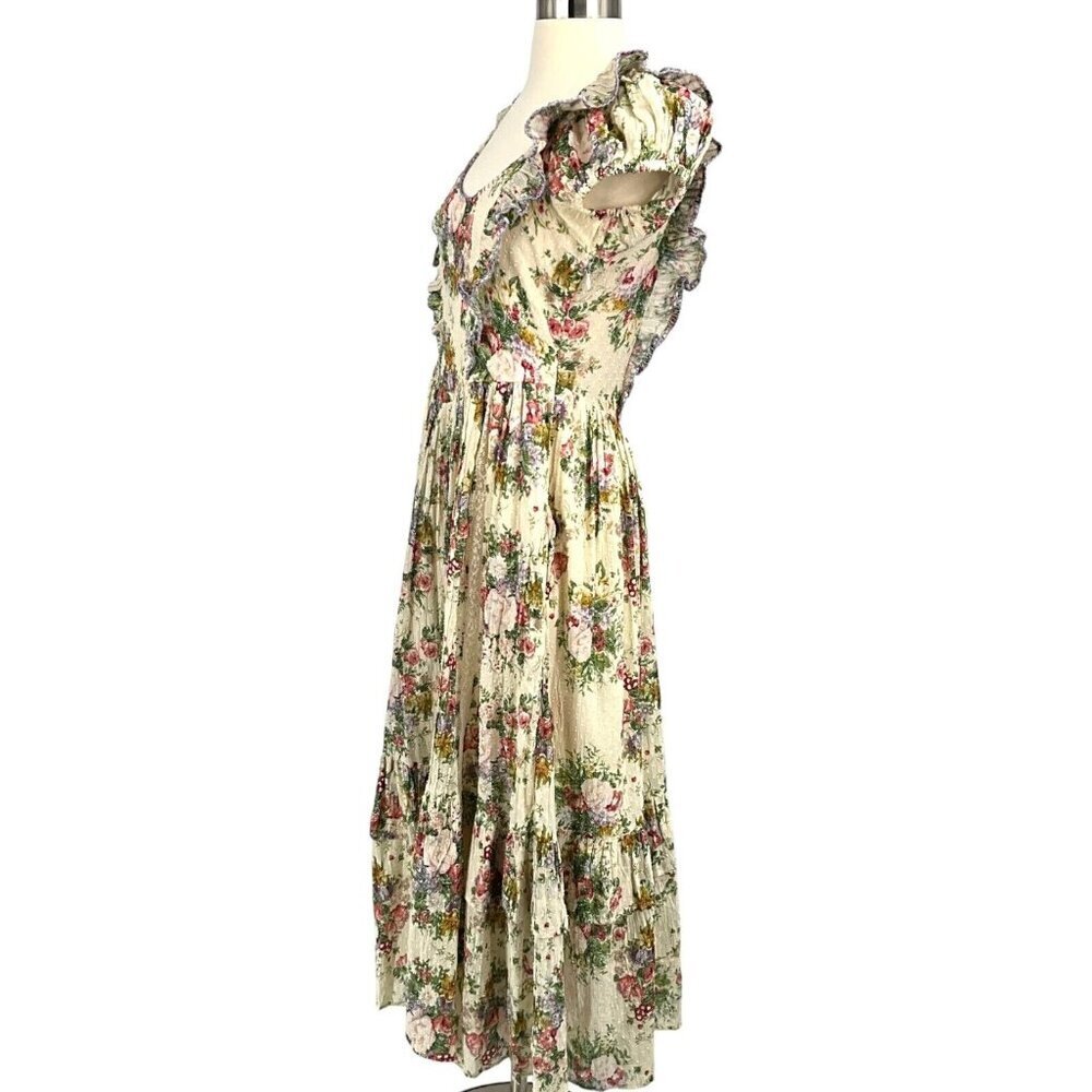 NWT LoveShackFancy Exley Dress Shining Gemstone Size 2 Floral Short Sleeve - Picture 5 of 16